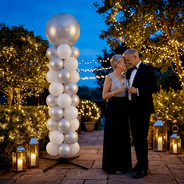 Romantic evening atmosphere with PilaMania anniversary decoration at twilight for 25th wedding anniversary