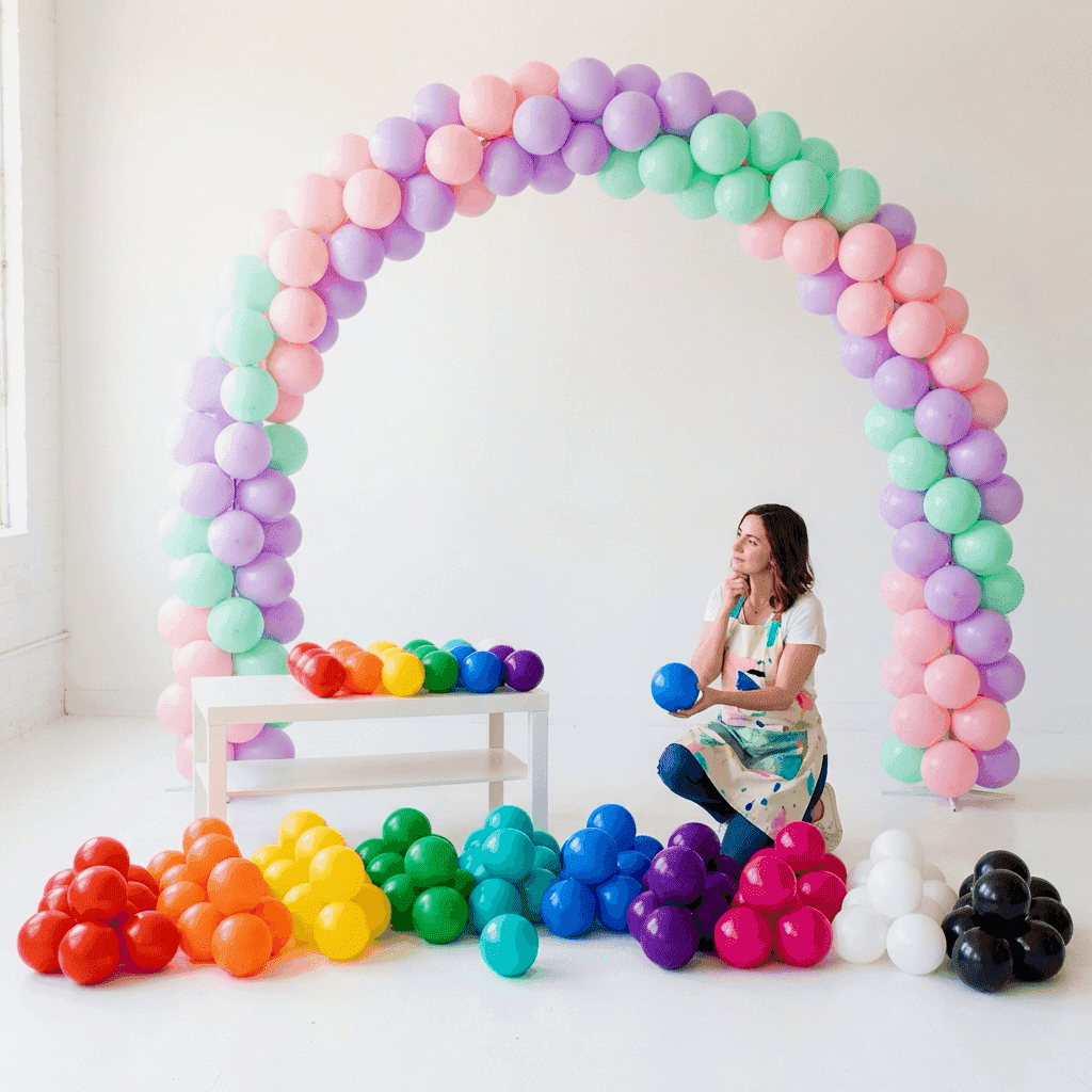 Modular PilaMania balloon arch with color change demonstration