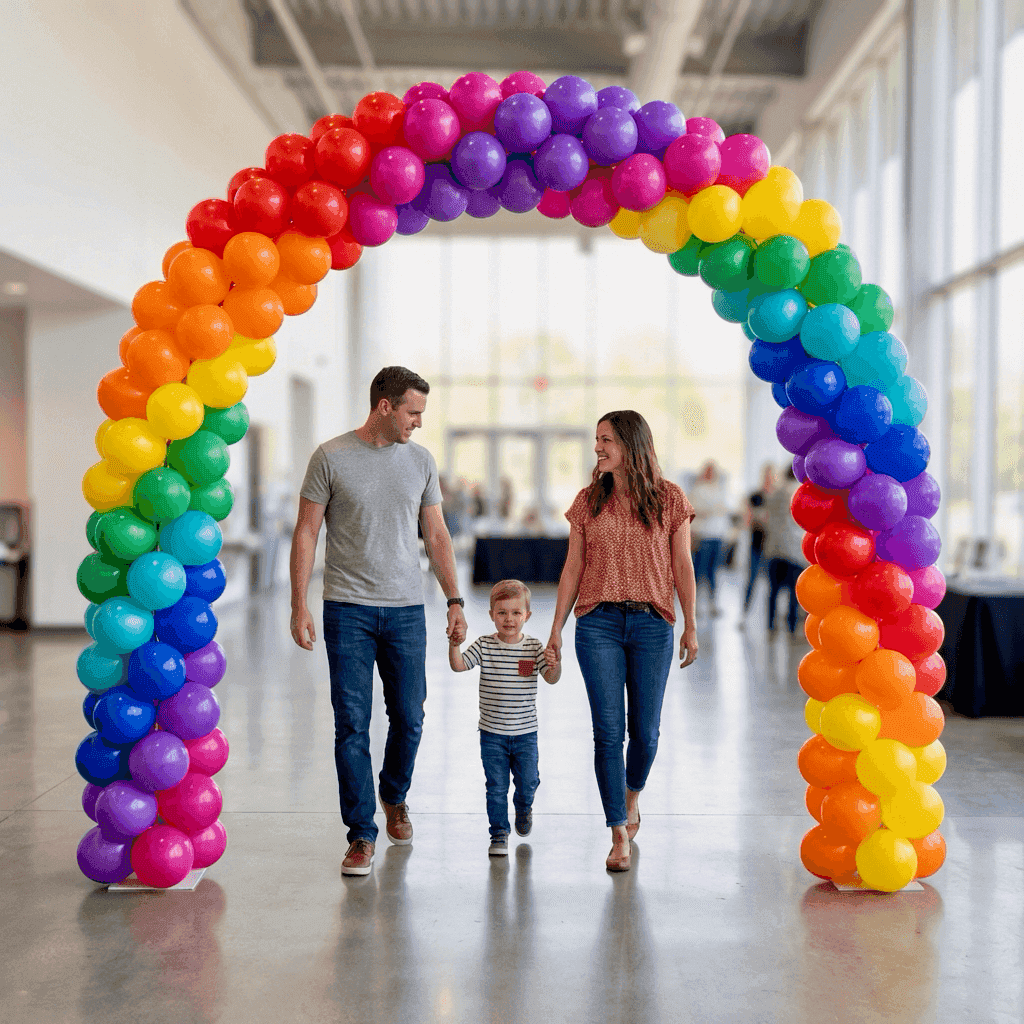 Guests walking safely through stable PilaMania balloon arch