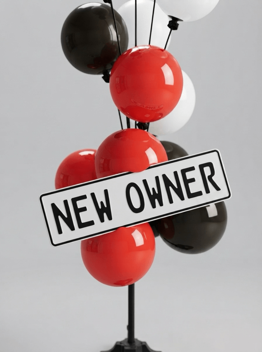 Number plate reading ‘new owner’ at the front of a car