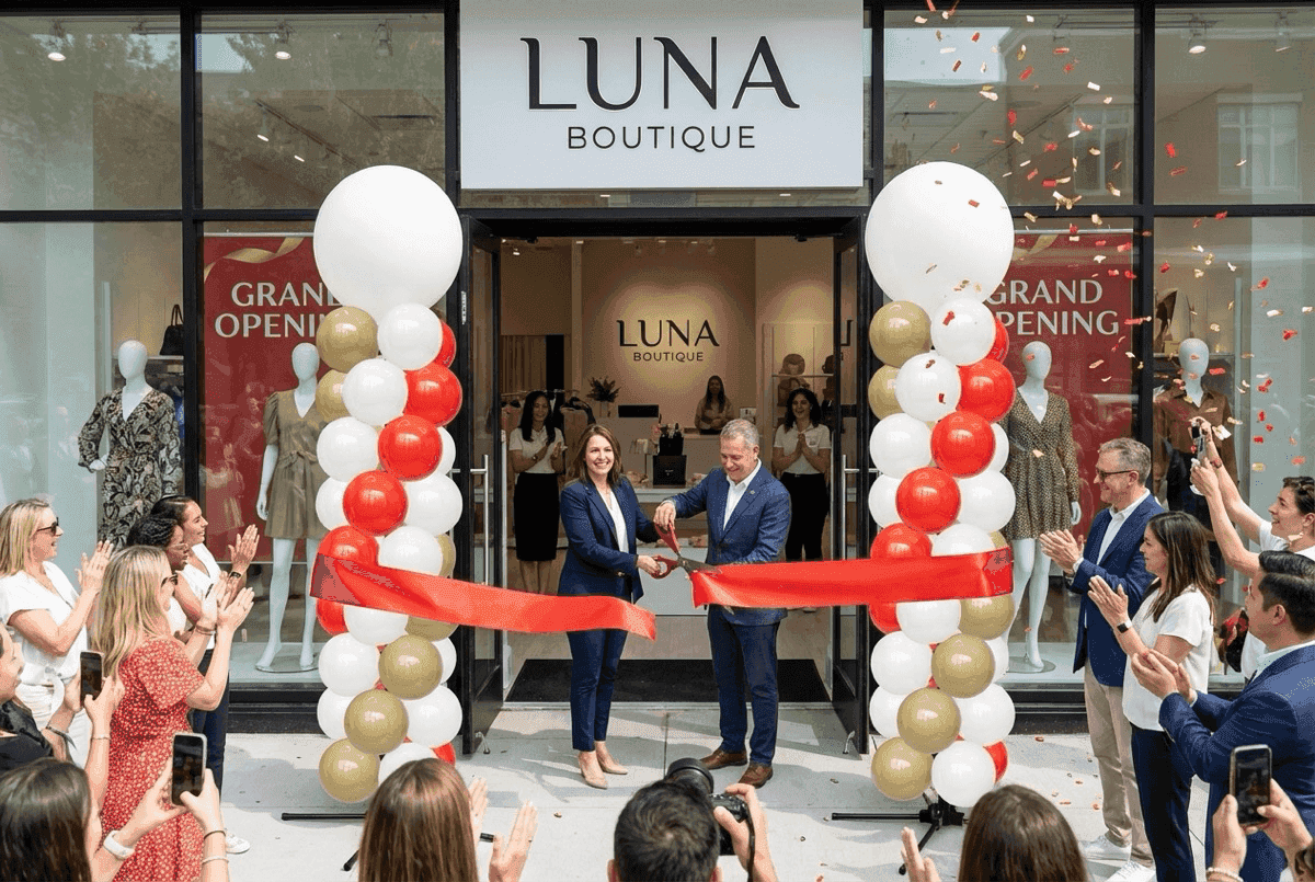 Tyylikäs pallokoristelu muotiliikkeen avajaisissa