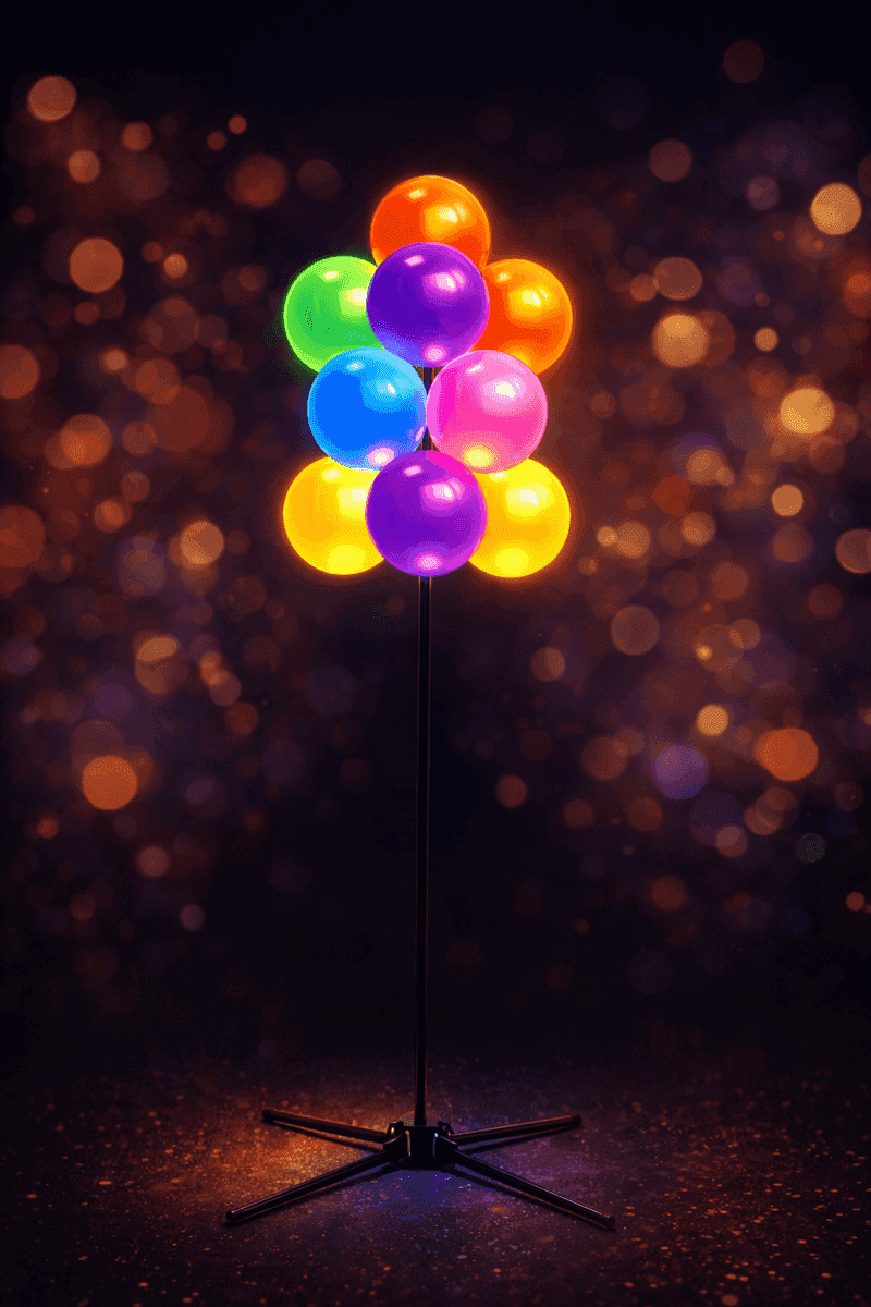 Illuminated balloon cluster with integrated LED lighting creates ambient glow