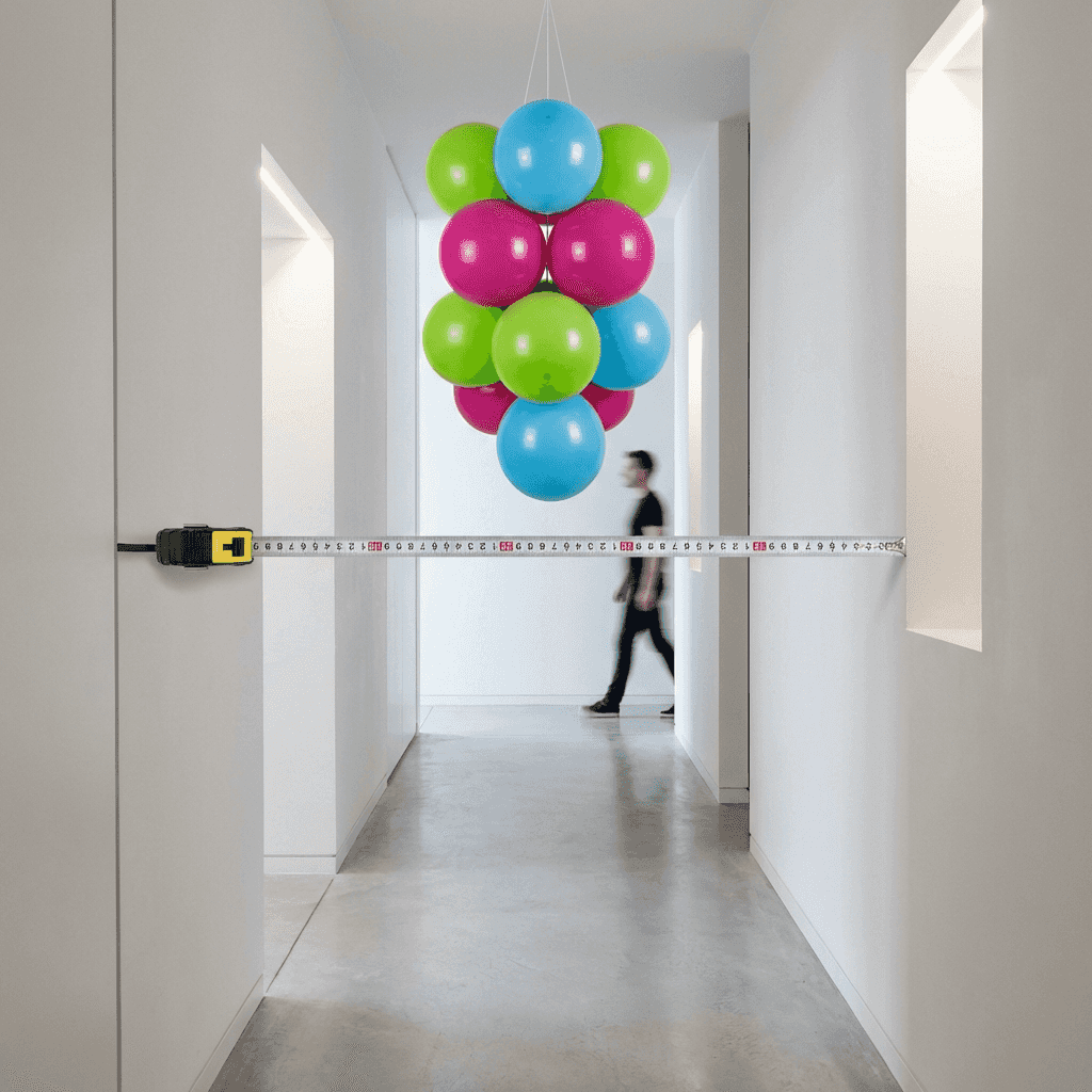 Compact balloon cluster in small space next to entrance