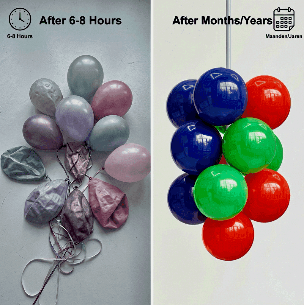 Comparison between deflated latex balloons and perfect PilaMania balloon cluster