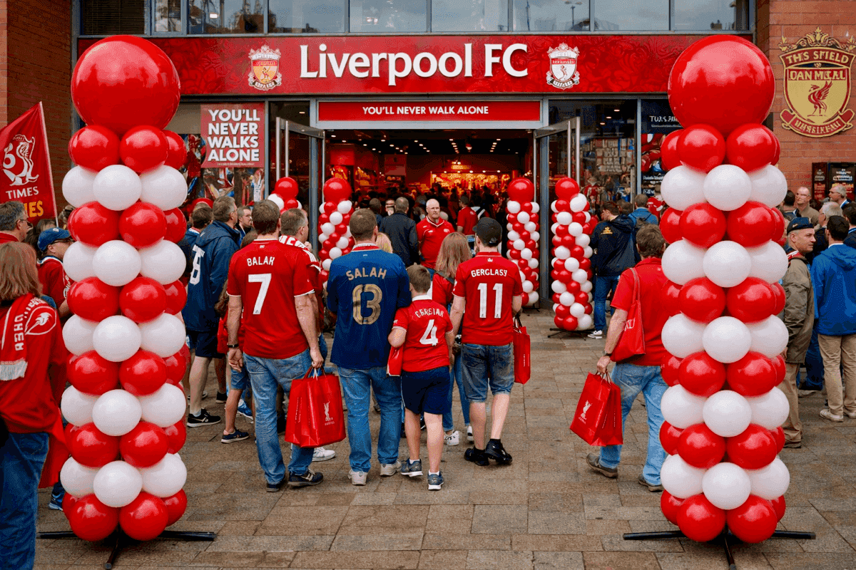 Festive balloon setup for football party