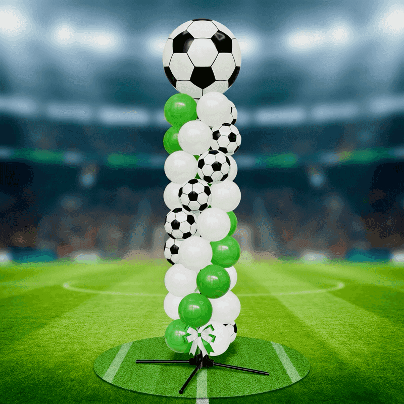Classic black-and-white football balloon pillars
