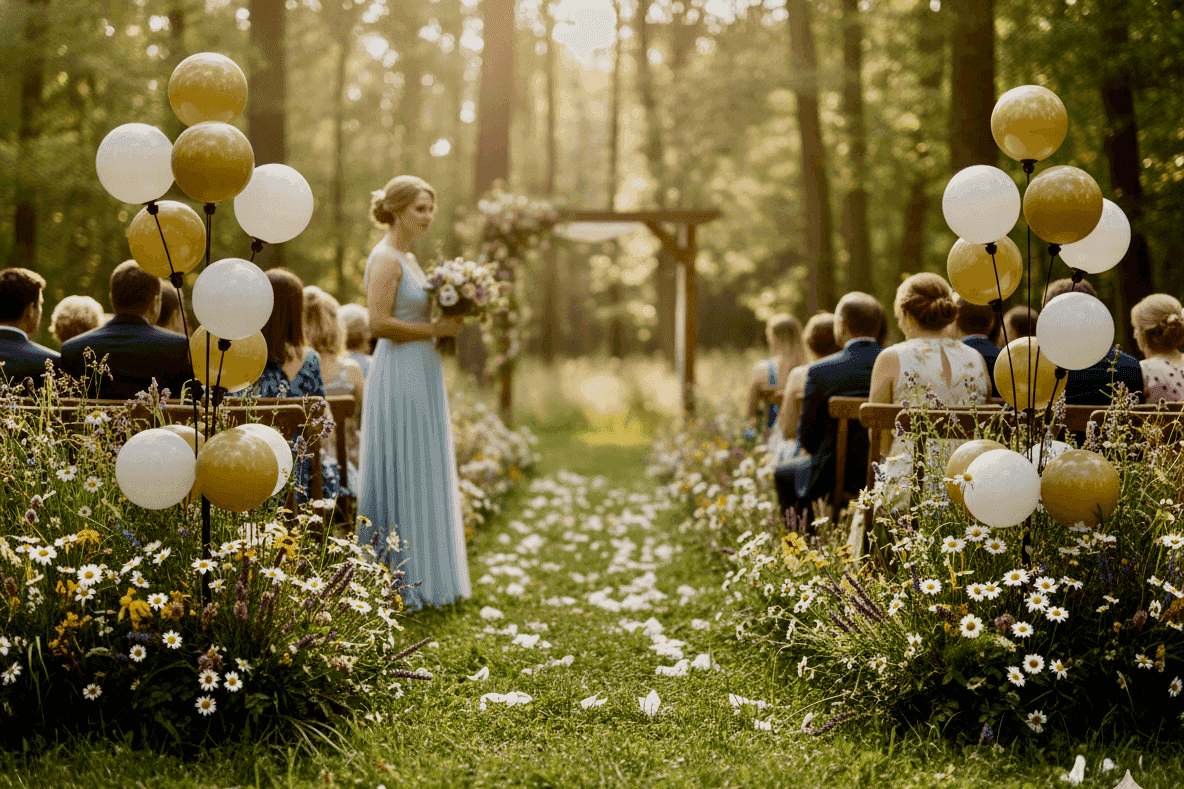 Balloon sign display as ceremonial accent for outdoor weddings and events