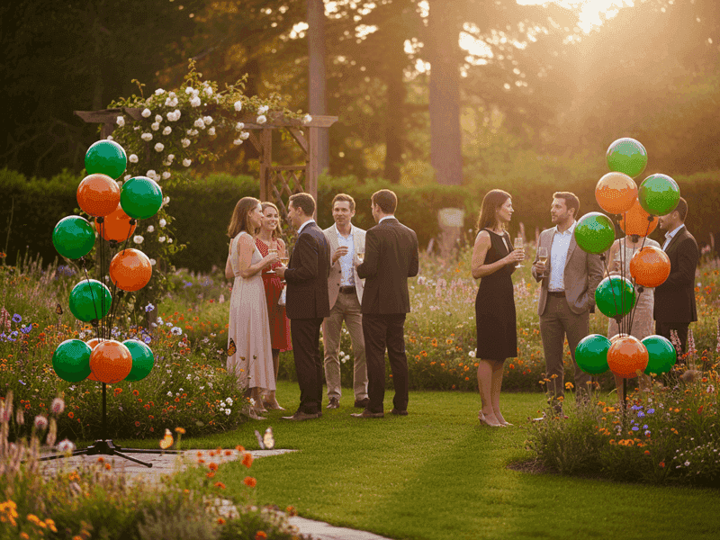PilaMania balloon sign display in outdoor setting, symbolizes sustainable decoration that is reusable without plastic waste