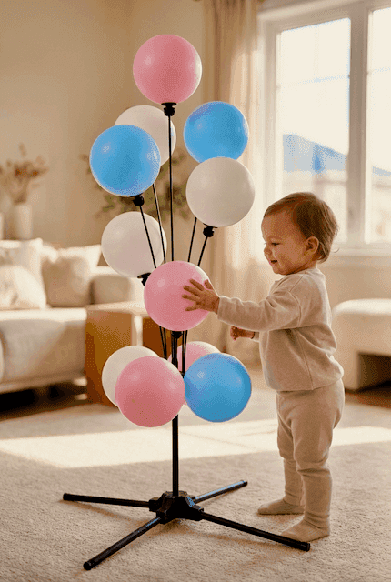 Safe latex-free PilaMania balloon decoration for gender reveal, safe around babies and young children