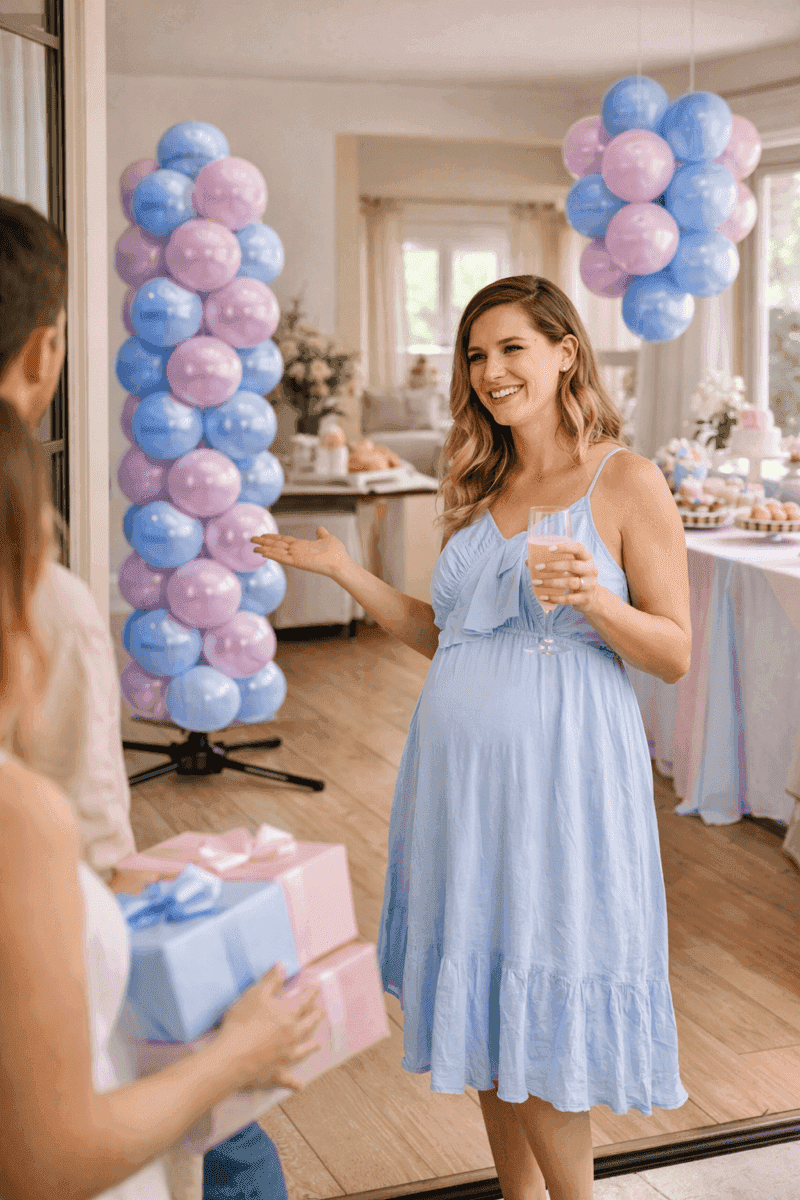 Relaxed expecting parents enjoying their gender reveal party
