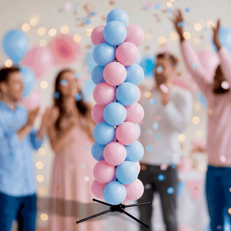 Gender reveal balloon pillar in pink and blue