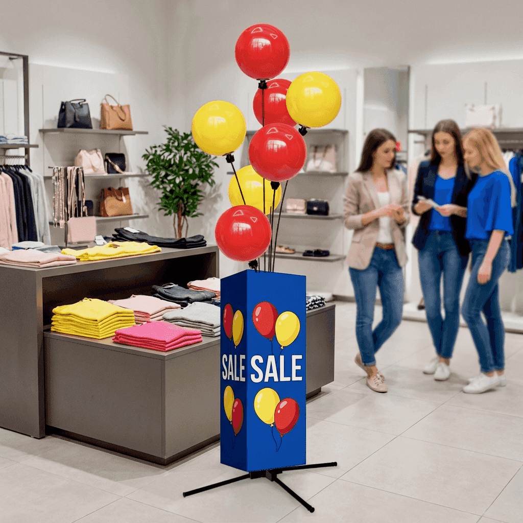Balloon decoration for sales event – PilaMania store decoration