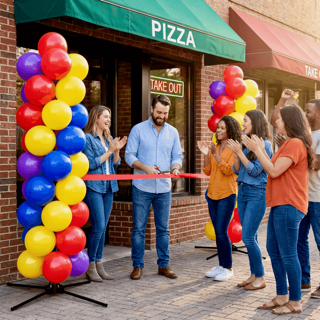 Balloon decoration for store opening – PilaMania balloon pillar