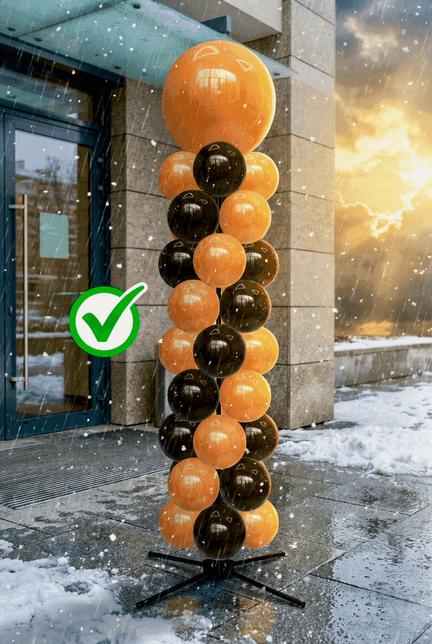 Weatherproof PilaMania balloon decoration for outdoor use