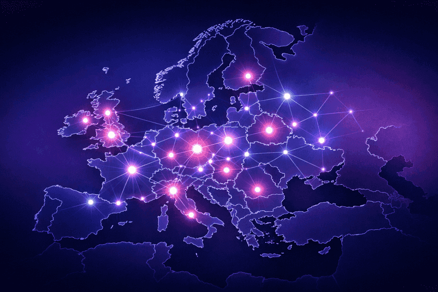 Euroopan kartta, jossa näkyvät maat, joissa PilaMania-patenttisuojaa on haettu