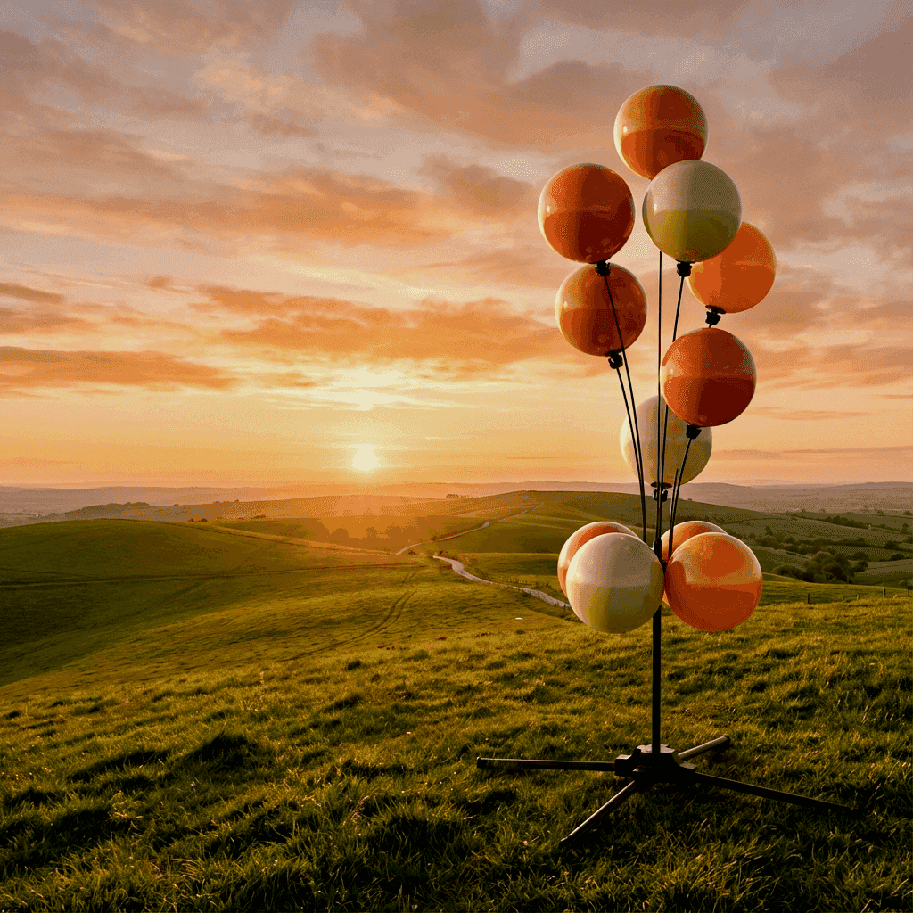 A colorful PilaMania balloon arch creating a festive atmosphere in an outdoor setting