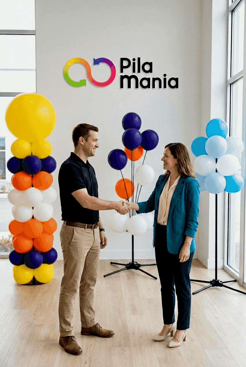 PilaManian kumppani keskustelee asiakkaan kanssa tapahtuman sisustusmahdollisuuksista