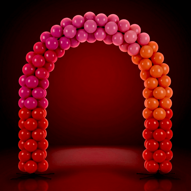 PilaMania balloon arch with 136 balls as gateway construction on two X-bases