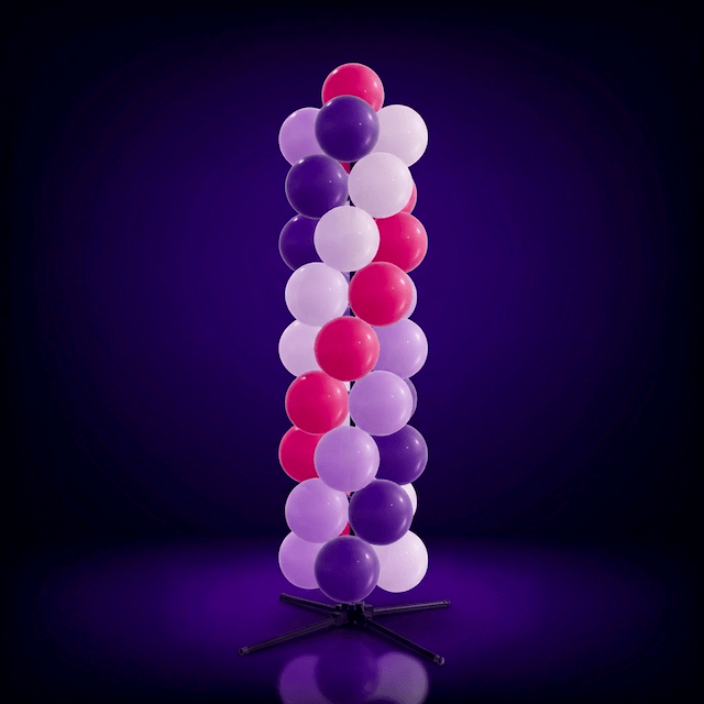 PilaMania standard balloon column with compact purple balls in twist construction