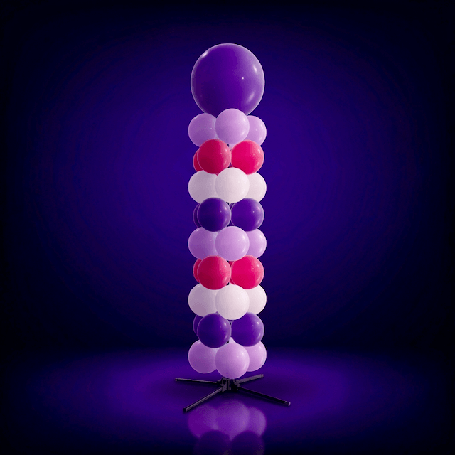 PilaMania balloon column with XL topper ball in purple colour tones