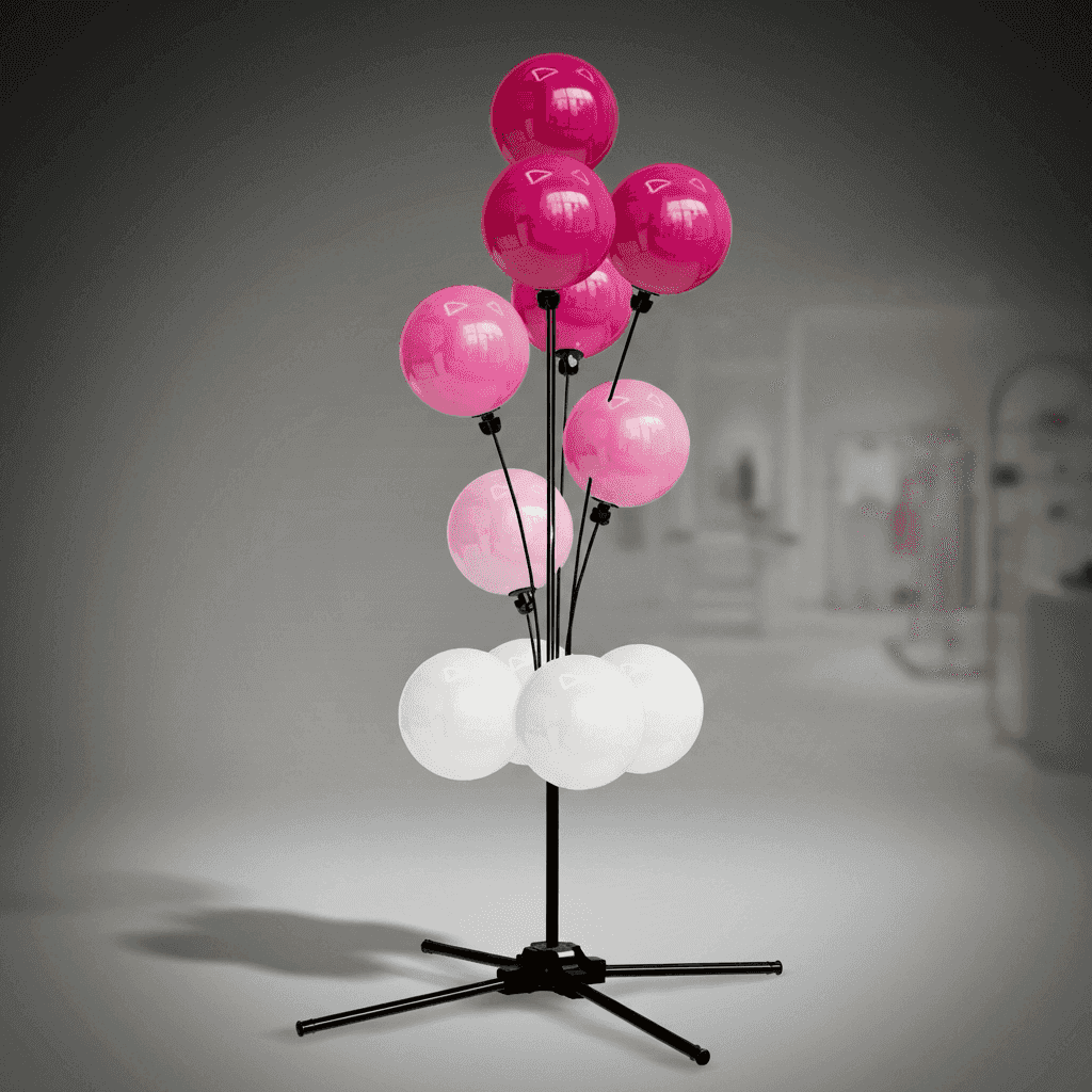 PilaMania Balloon Fountain with pink and white PVC balls in festive retail environment