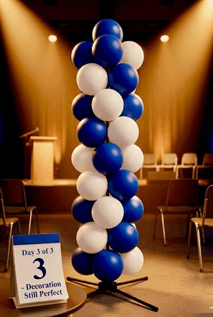Balloon decoration that stays perfect for multiple days across consecutive graduation ceremonies