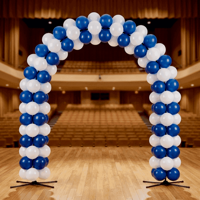 Balloon arch in school colours as photo wall at graduation ceremony