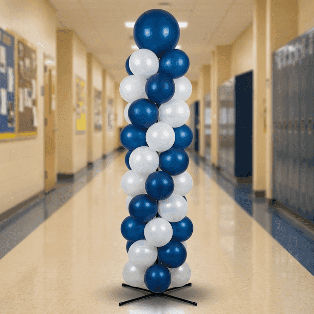 Balloon column in school colours at stage for graduation ceremony