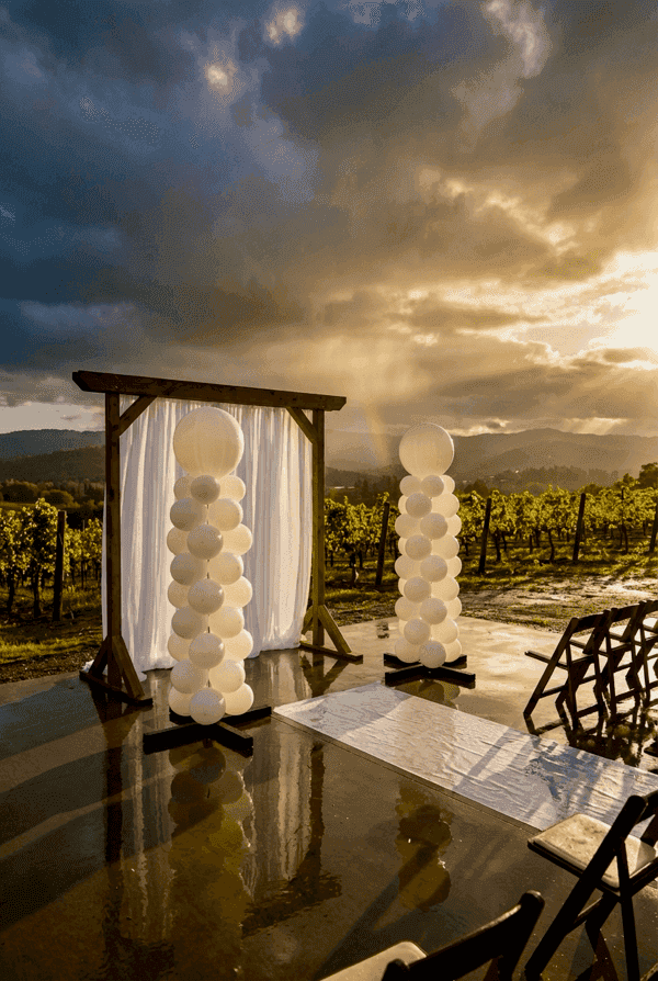 Weatherproof balloon decoration stays perfect during an outdoor wedding